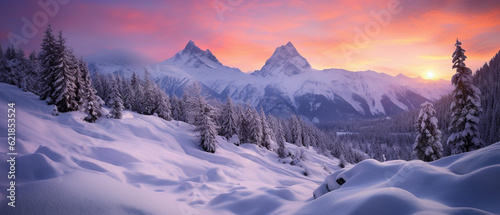 Winter in alps at sunset 