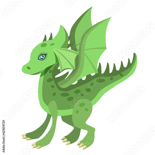 Green dragon symbol of the year 2024 isolated on a white background Vector illustration of a cartoon dragon.