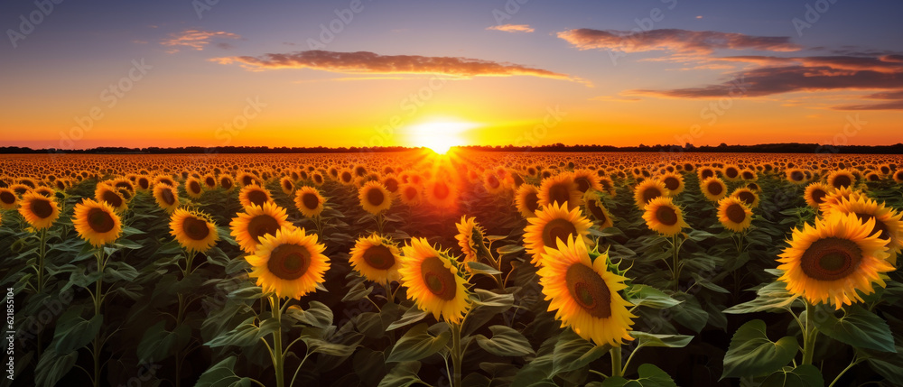 Sun flower field at sunset
