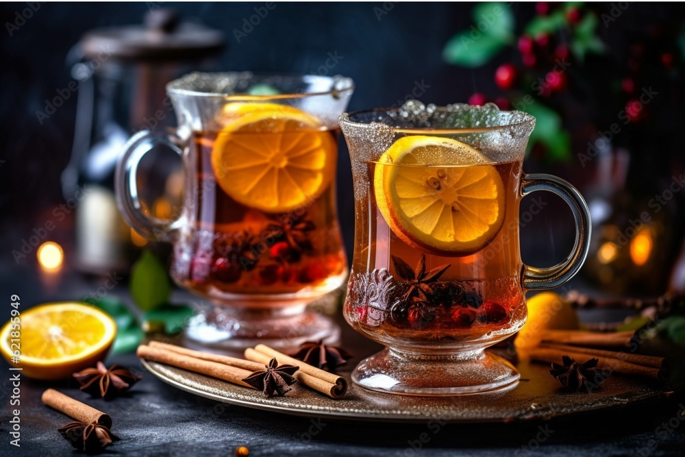 Tea with spices on a dark background. Selective focus. Tea with spices on a dark background. Selective focus.