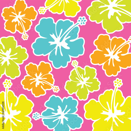 Tropical Hibicus Solid Neon Pattern Summer Vibes (ID: 621856528)