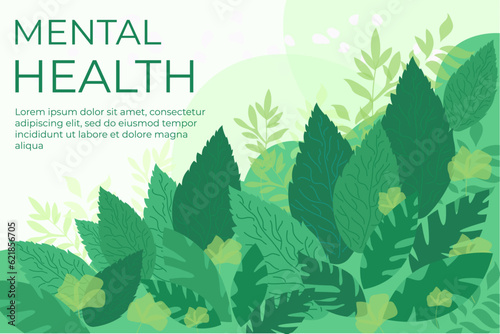 banner psychological health, psychology, plants, calming, meditation, example text  