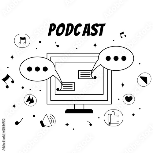illustration linear podcast   read messages or comments   voice correspondence   communication   vector