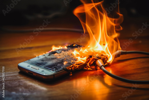 Stampa su tela Mobile phone catches fire whilst charging