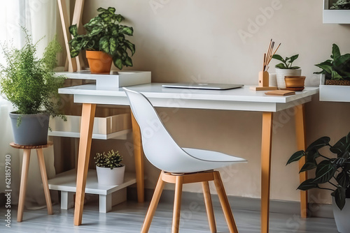 Home office small table and chair concept design. Modern home interior. Generative AI
