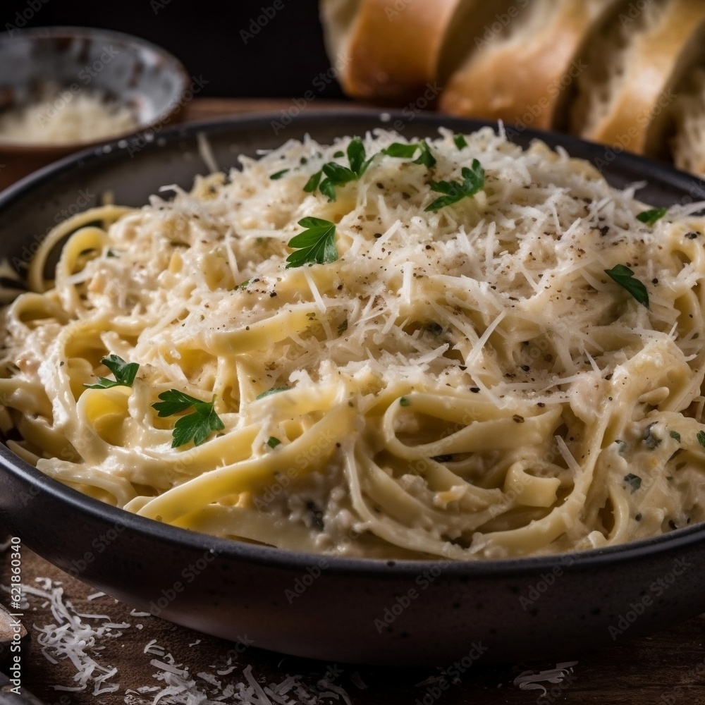 Fettuccine alfredo with parmesan cheese generative ai Fettuccine alfredo with parmesan cheese generative ai