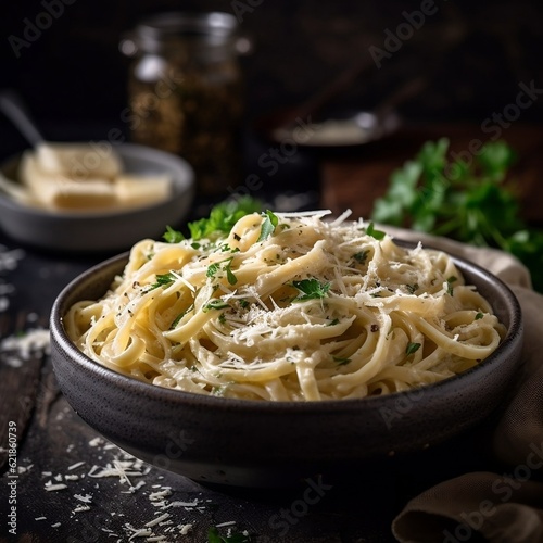 Fettuccine alfredo with parmesan cheese generative ai