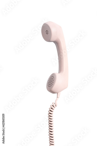 Classic vintage retro telephone painted in pink isolated on transparent white background photo