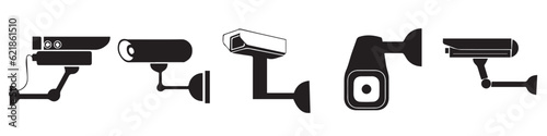 Video surveillance security cameras graphic icon pictograms set