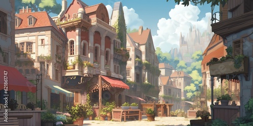 Transport yourself to a dreamy European village, where vibrant anime animation showcases a charming bridge spanning a gentle river