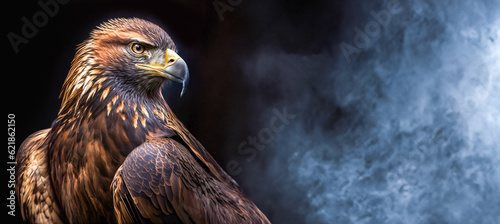 Portrait of a eagle on a dark background. Ai generated illustration.