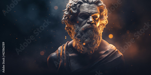 Socrates bust sculpture, ancient Greek philosopher from Athens.. Generative AI photo