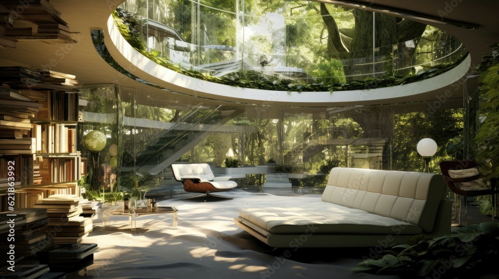 futuristic crazy full bubble glass interior, cantilever botanical patio futuristic crazy full bubble glass interior, cantilever botanical patio