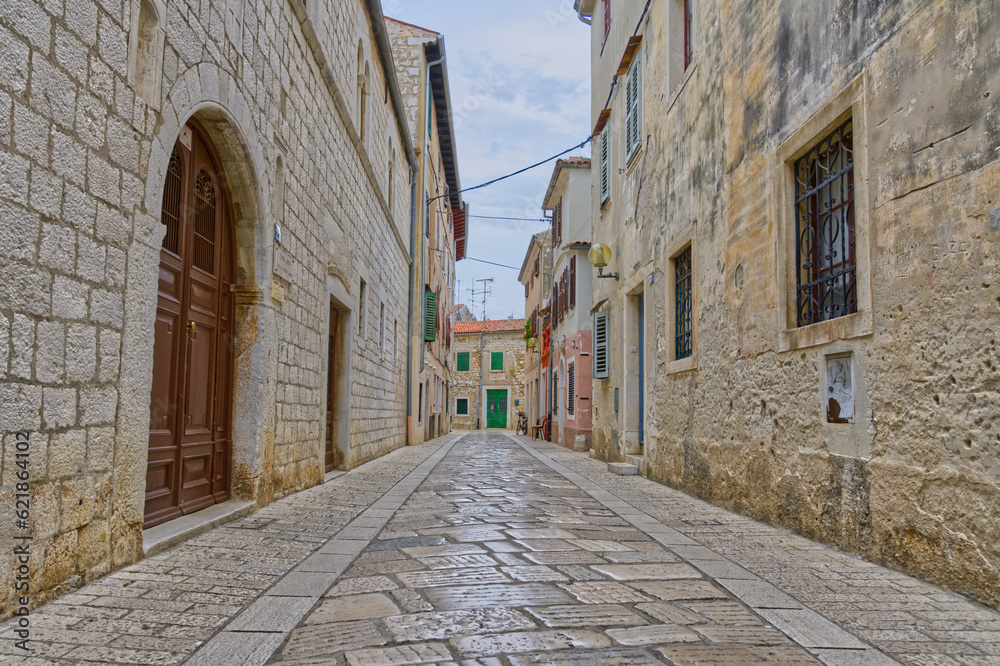 Classic typical back street historical in Porec in Croatia, Europe