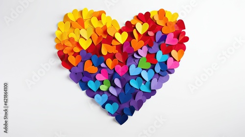 colorful heart made of splashes, LGBTQ Rainbow made out of hearts with white background © medienvirus