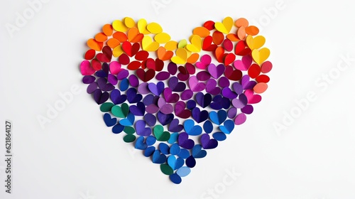 colorful heart made of splashes, LGBTQ Rainbow made out of hearts with white background