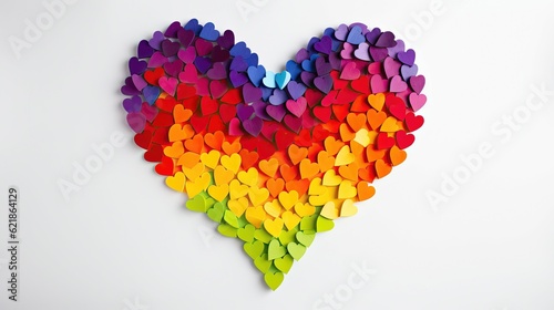 colorful heart made of splashes, LGBTQ Rainbow made out of hearts with white background