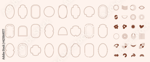 Y2k line art aesthetic elements and frames. 