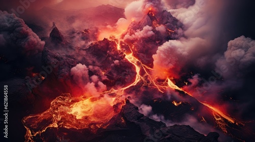 an aerial view of a erupting volcano, mesmerizing colorscapes © medienvirus