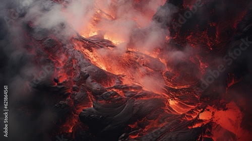an aerial view of a erupting volcano  mesmerizing colorscapes