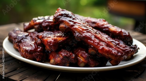 Tender and smoky ribs slathered in barbecue sauce, great for outdoor cookouts
