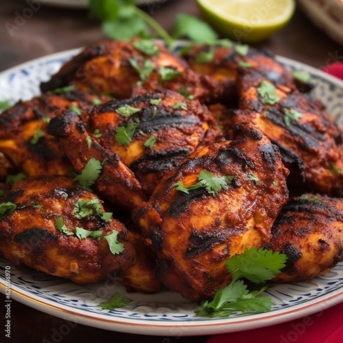 Grilled chicken on the grill Indian spiced grilled chicken Tandoori Chicken generative ai