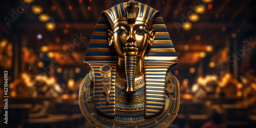 Tutankhamun's burial mask, antepenultimate pharaoh of the Eighteenth Dynasty of ancient Egypt. Generative AI photo