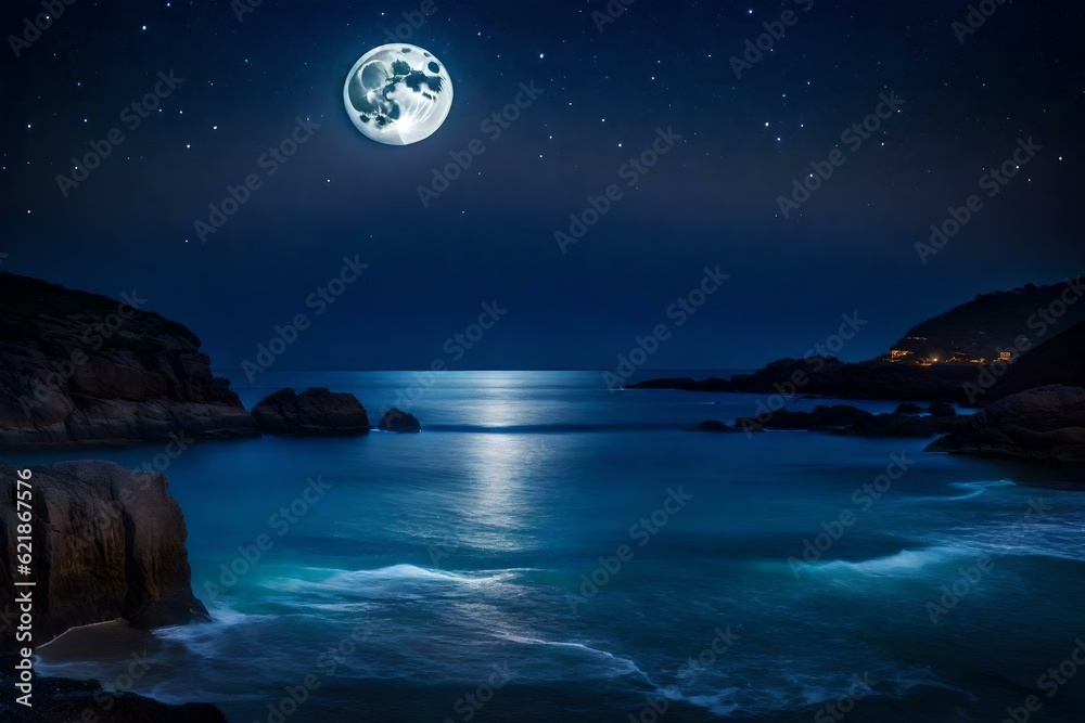 the view of moon over the sea ai generated