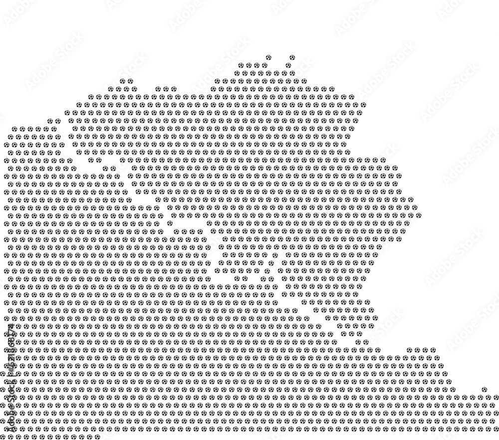 Map of the country of Belgium with football soccer icons on a white background