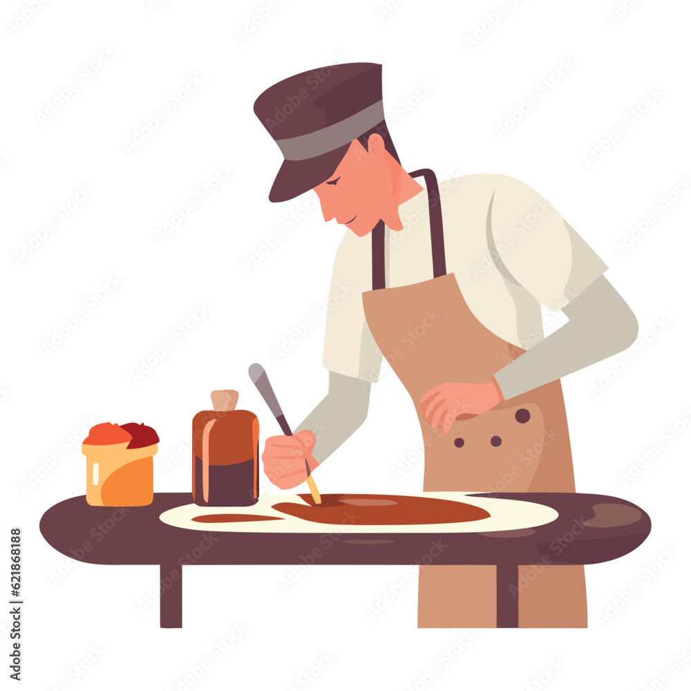 Chef working in kitchen, preparing delicious meal Chef working in kitchen, preparing delicious meal