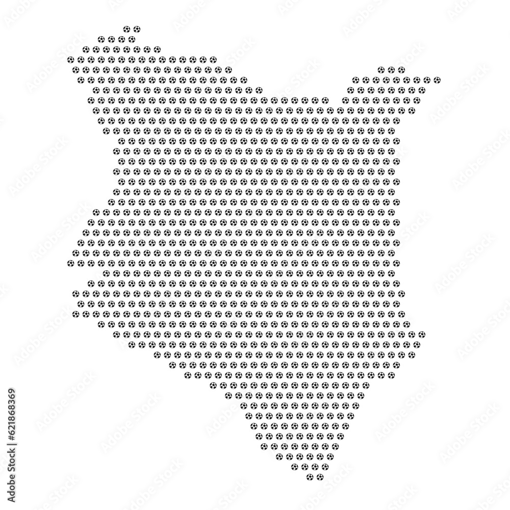 Map of the country of Kenya with football soccer icons on a white background