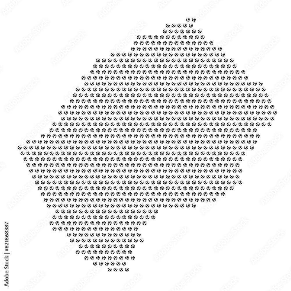 Map of the country of Lesotho with football soccer icons on a white background