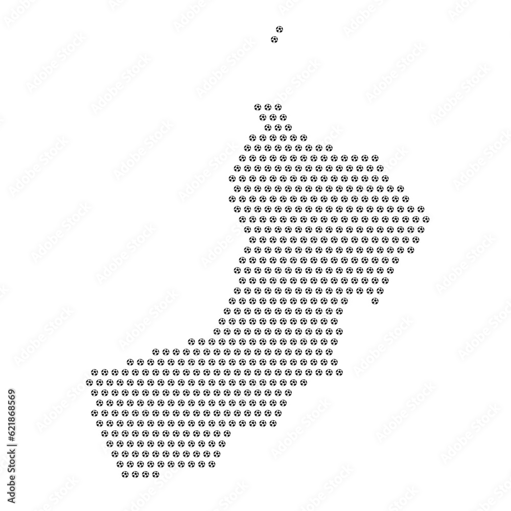 Map of the country of Oman with football soccer icons on a white background