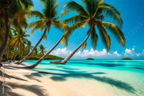 beach with palm trees ai generated © Deen