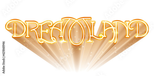vector illustration dreamland 3d rendering golden text on white backgrounds for information graphic, User interface design, Layouts collages scene design, advertisement campaigns material, advertising