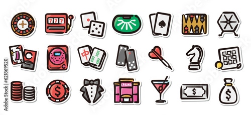 Illustrated Sticker Set of Casino and Gambling.Quick and simple to use.