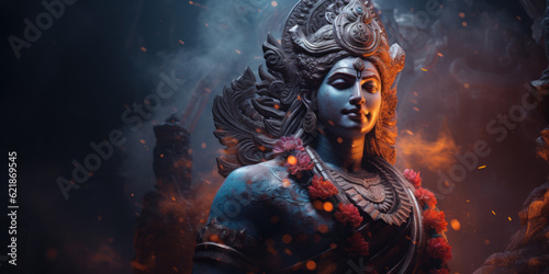 Vishnu bust sculpture, Lord Vishnu, the God of preservation. Generative AI