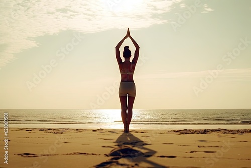 Woman practicing yoga on a peaceful sun-drenched place