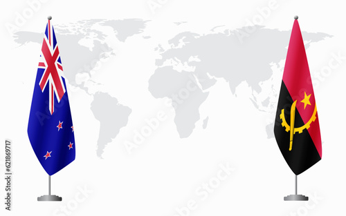 New Zealand and Angola flags for official meeting