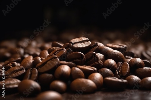 Coffee beans background. Close - up brown coffee beans. Ai generative.