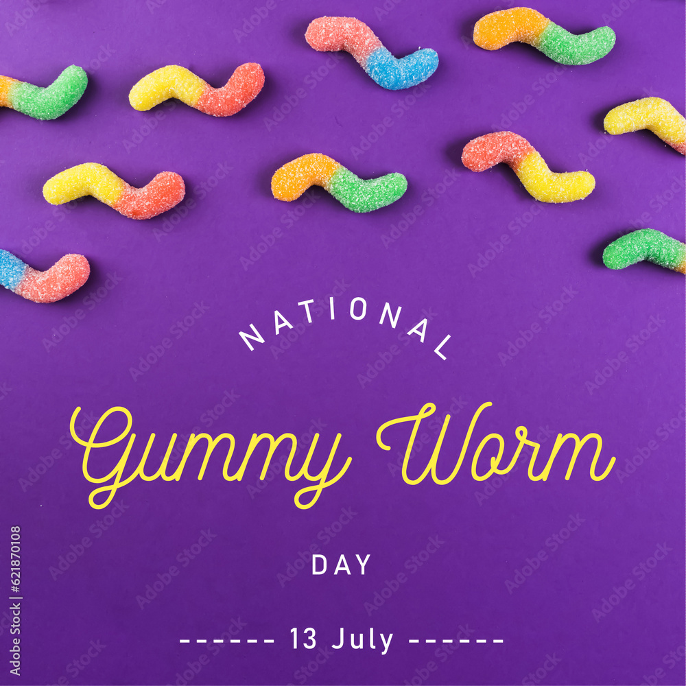 National Gummy Worm day, gummy worm day, Colorful gummy worms on purple ...