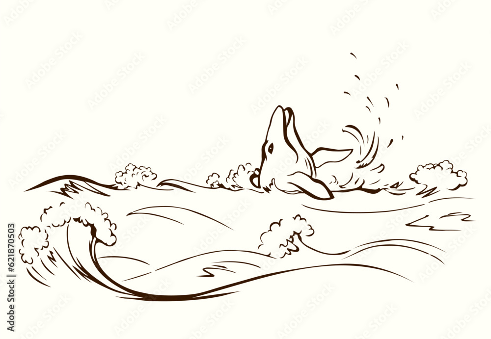 Obraz premium Vector drawing. Whale swims in the sea