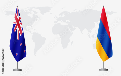 New Zealand and Armenia flags for official meeting