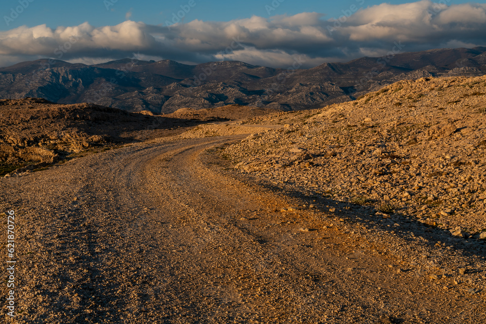 A gravel road on the island of Pag,Croatia.