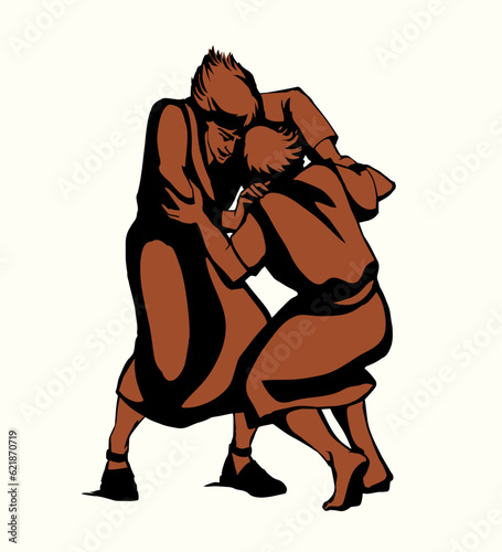 Vector drawing. Man fight with Angel