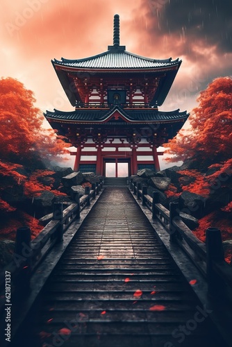 Japanese temple, Pagoda, Generative AI