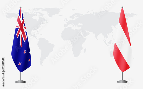 New Zealand and Austria flags for official meeting