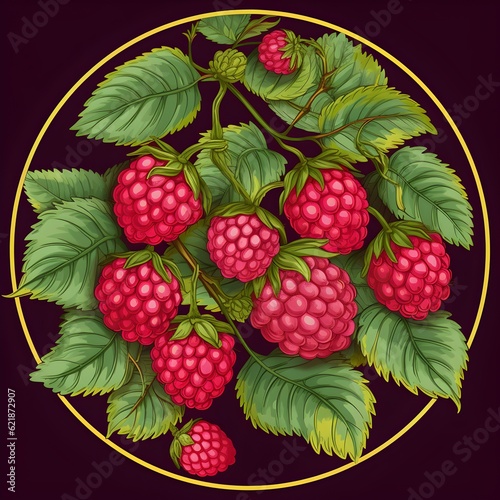 a raspberry plant with leaves and berries
