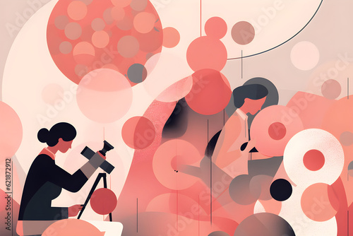 a man and woman looking through a telescope