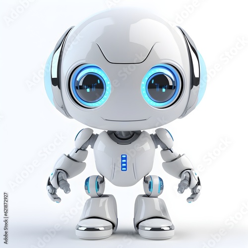 a white robot with blue eyes